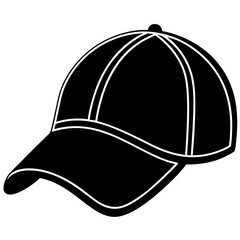 Black And White Vector Graphic Depicting A Baseball Cap Minimalist Style