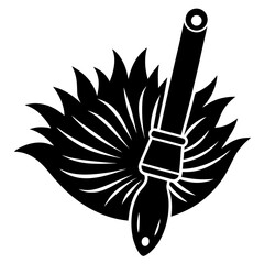 Abstract Paintbrush And Radial Pattern Design In Black And White Silhouette Style