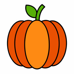 Simple Vector Illustration Of An Orange Pumpkin With A Green Leaf