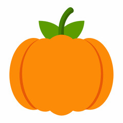 Vector Illustration Of Orange Pumpkin With Green Leaves And Stem For Halloween Season