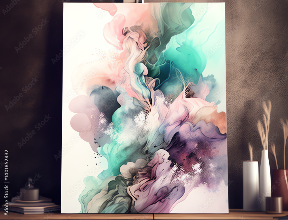 Poster this vibrant abstract art print showcases fluid swirls in pastel colors, creating a dynamic visual e