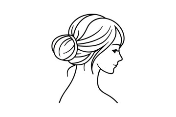 Elegant Woman Profile With Bun Hairstyle Minimalist Line Art Vector Illustration