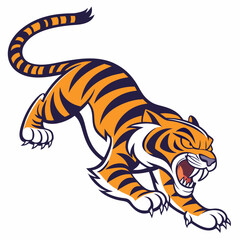 Cartoon Tiger Leaping Aggressively Illustration Of Feline Predator Carnivore Mascot