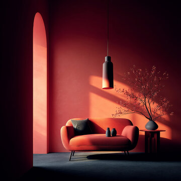 Modern Coral Living Room Design