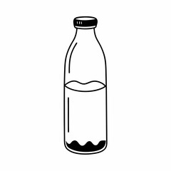 Milk Bottle Vector Illustration Line Art Drawing For Dairy Farm Concept