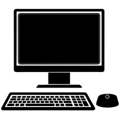Black And White Computer Setup With Monitor Keyboard And Mouse Vector Graphic
