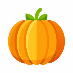 Cute Vector Pumpkin With Green Stem And Leaves On A White Background
