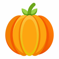 Cartoon Orange Pumpkin With Green Stem For Fall And Halloween Decoration