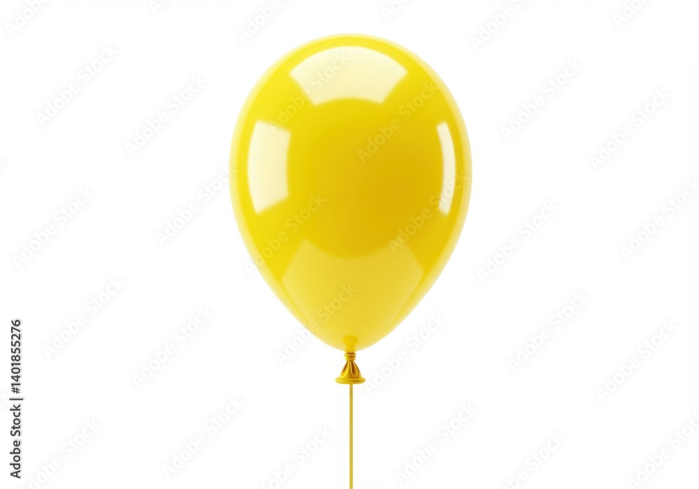 Poster a single yellow balloon floating against a plain white background in a studio setting with lighting