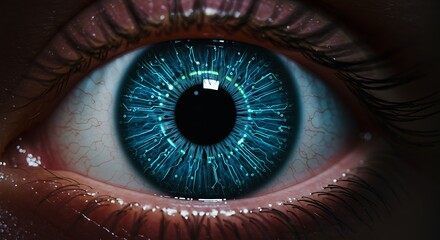 Close-up of human eye with futuristic digital overlay. Generative AI image