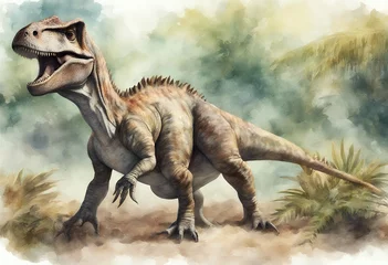 Fototapeten dinosaurus parasaurolophus etc rex set hand realistic drawn dino stegosaurus apatosaurus spinosaurus saurosuchus triceratops watercolor corhythosaurus children cartoon dinosaur prehistoric background © sandra