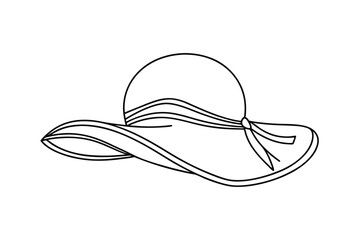 Elegant Summer Hat Outline Drawing With Ribbon Perfect For Coloring Books