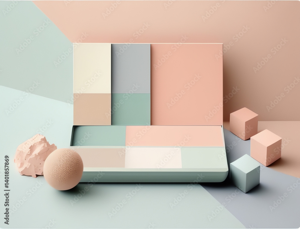 Aufkleber a serene display of a minimalist color palette featuring soft textures and geometric shapes, creatin