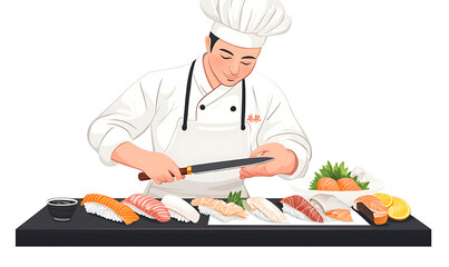 Japanese food illustrator on white background
