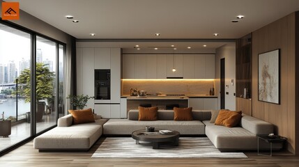 Modern Apartment Living Room Design with City View