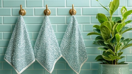 Stylish Kitchen Towels Hanging in Modern Light Green Interior