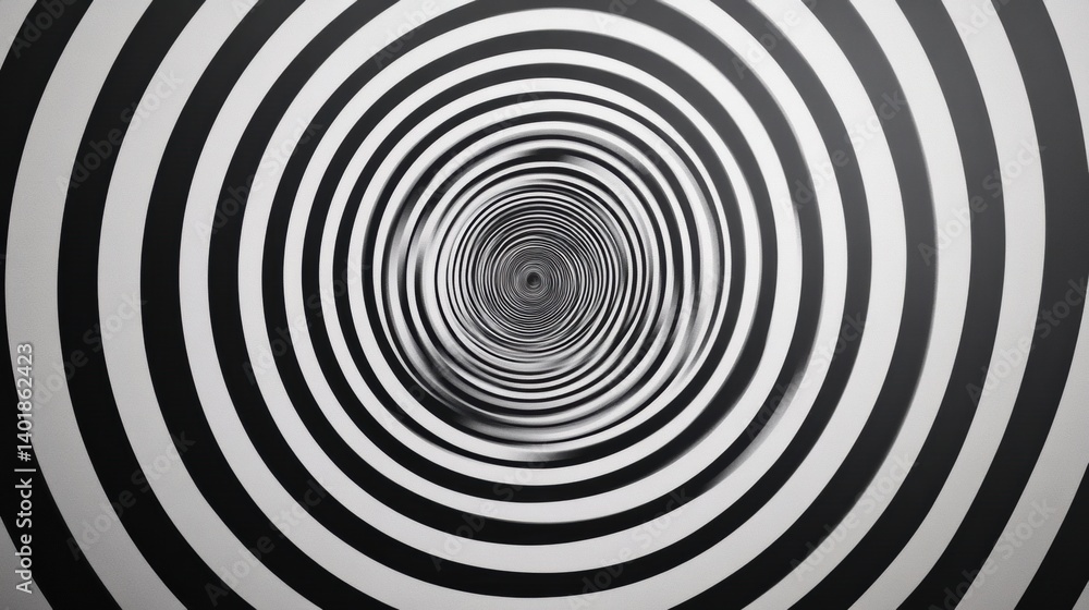 Poster Dynamic op-art design featuring concentric circles creating an illusion of depth and movement in contrasting black and white colors