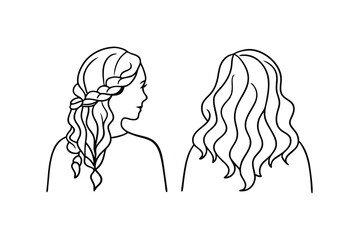 Woman With Braided Hairstyle And Wavy Hair Outline Vector Illustration