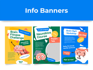 Banners inviting you to a brain enhancement course with expert talks and daily workouts aimed at improving mental performance