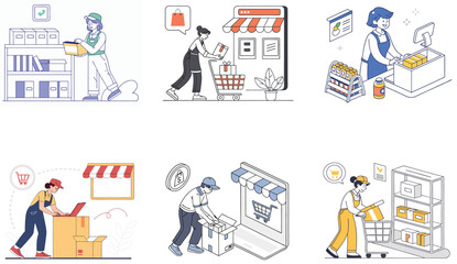 Flat Illustration of Delivery Services with Courier, Parcel Box, and Logistics Concept