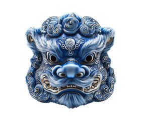 Intricate Blue Lion Mask with Elegant Patterns and Fierce Expression
