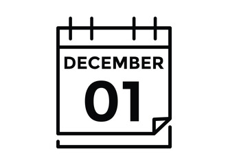  December 1 - Calendar Icon. 1 DEC daily date calender on white background
