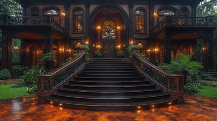 Obraz premium Grand Victorian Mansion Entrance at Dusk