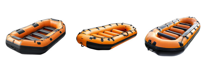 Three Views of Inflatable Orange Raft for Outdoor Water Activities