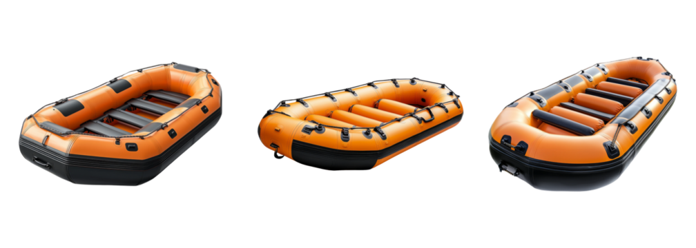 Three Views of Inflatable Orange Raft for Outdoor Water Activities