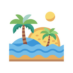 Tropical Beach with Nature View Icon Design