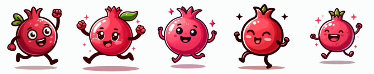 cute cartoon pomegranate vector set