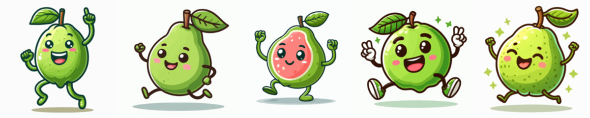 cute cartoon guava vector set