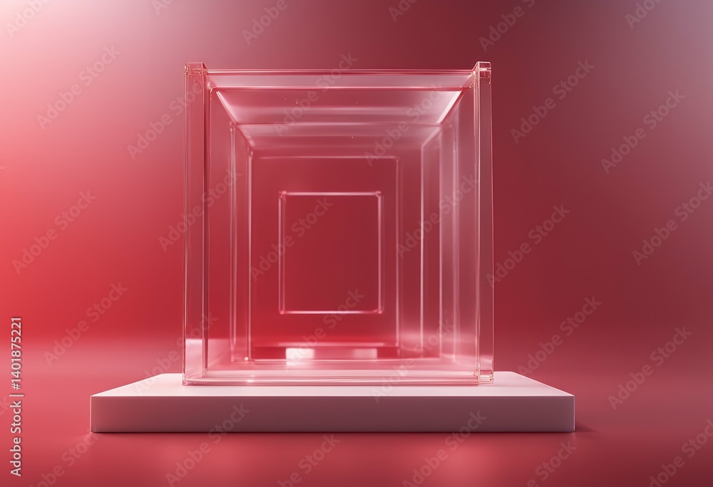 Poster clear cosmetic podium background red display rendering 3d cube product modern illustration deluxe cl