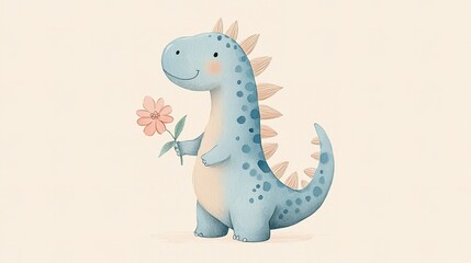 Obraz premium A gentle dinosaur holding a lovely flower.