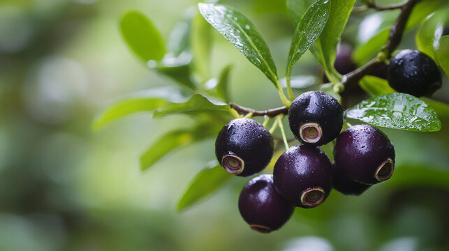 Fresh java plum fruit hanging on tree branch healthy eating organic food close up nature photography