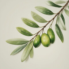 A close-up view of a vibrant green olive branch showcasing fresh leaves and ripe olives.