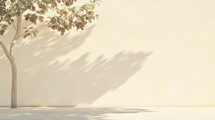 Captivating shadows tree against a blank wall exterior high fidelity daylight hyperrealistic