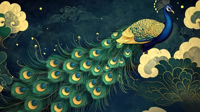 Majestic Peacock in a  Decorative Asian Setting