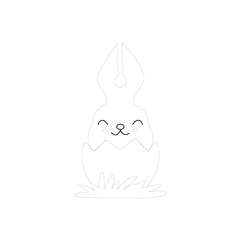 flat design line art of Easter bunny. Vector illustration isolated on white background
