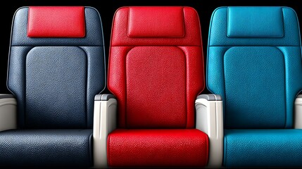 Fototapeta premium Vibrant Fabric Textures of Airplane Seats in Red and Blue Colors for Travel Enthusiasts