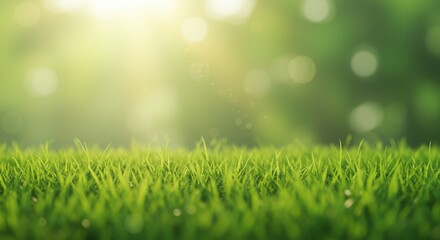 Fototapeta premium Sun rays over lush green grass