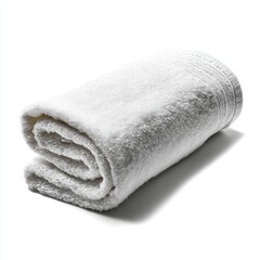 Rolled White Towel on White Background, Cleanliness Concept, Laundry Photography, Bathing Essential, Rolled & Folded, Soft Fabric
