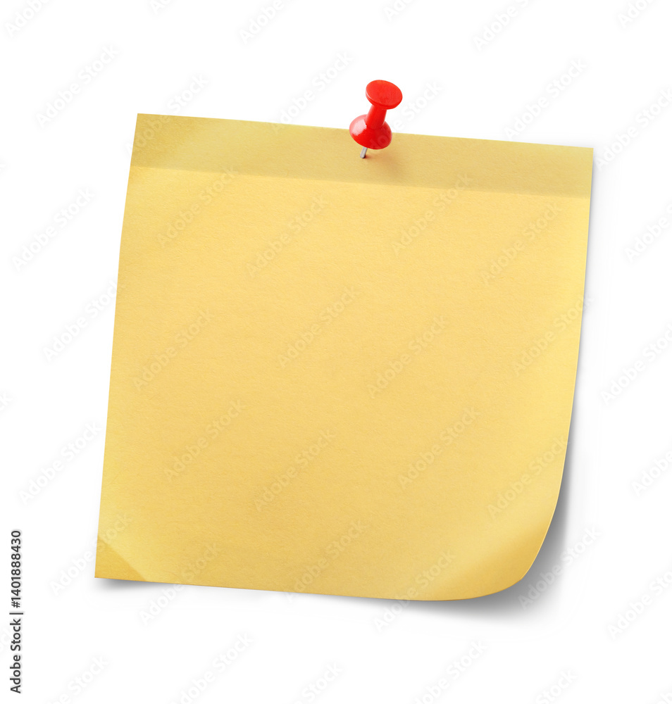 Poster yellow stick note and pinned isolated on transparency background