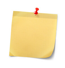 yellow stick note and pinned isolated on transparency background