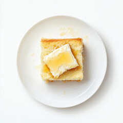 Delicious slice of apple pie with a piece of cake on a plate, topped with cream and served with a fork, showcasing a sweet dessert with a mix of fruit and pastry