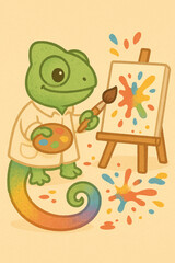 chameleon in a painter suit
