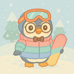 penguin with ski outfit