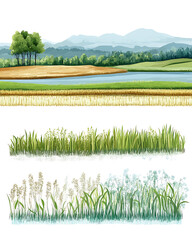 Obraz premium rice-related illustrations and smart farming technologies, focusing on grains, plants, cultivation, and innovative agricultural solutions for commercial use.
