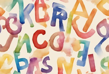 background educational font children watercolor repeat seamless drawn abc kids pattern hand paper endless school rainbow nursery beige alphabet print letters cartoon text wrapping design creative
