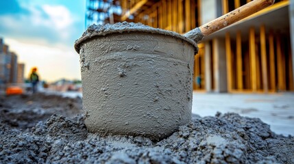 Concrete mix in a bucket on construction site